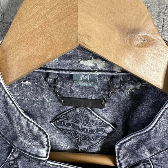 Vintage Jou Jou Distressed Cropped Grey Faux Leather Biker Bomber Jacket Size M - Picture 4 of 8